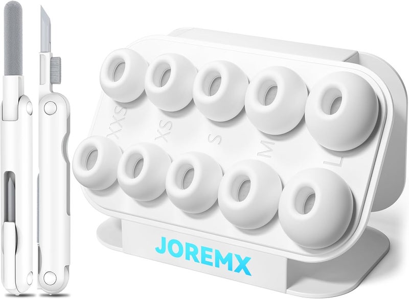 joremx 5 Pairs Silicone Replacement Ear Tips for AirPods Pro 3 (2025) with Cleaning Pen,Built-in dust Guard Screen,USB-C (2025)-5 Sizes (XXS/XS/S/M/L)-White - Image 1